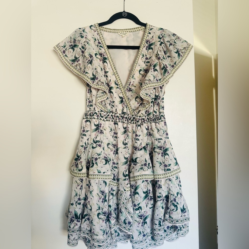 Max Studio Floral Midi Dress - Cream and Green